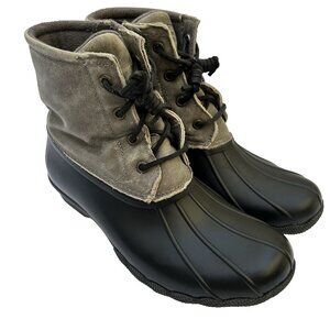 Sperry Top-Sider Saltwater Duck Boots Gray Suede Leather Lace Up Womens Size 8